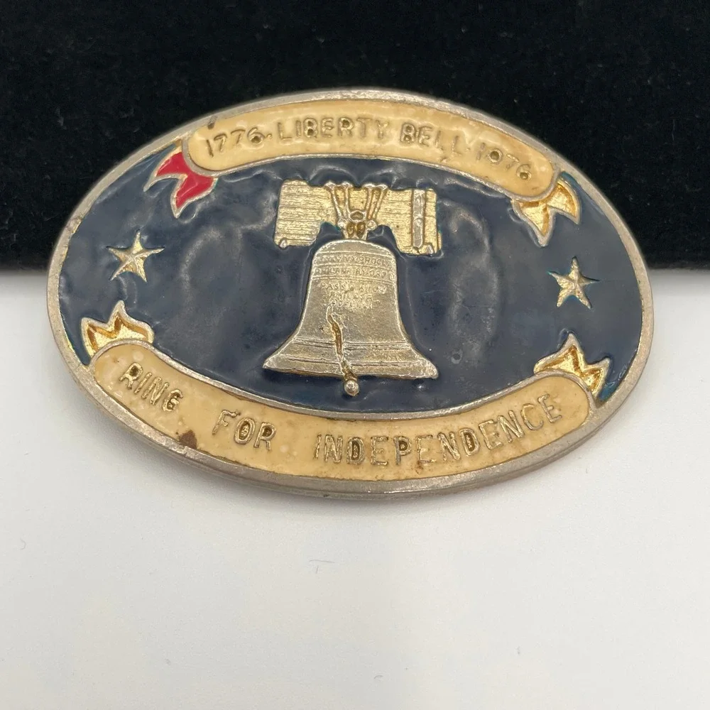 Vintage Metal Unisex Adult OS Liberty Bell 1776 Bicentennial Belt Buckle *NOTE